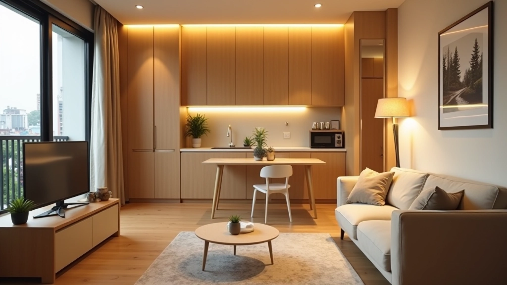 Micro flat living room with multi-functional furniture