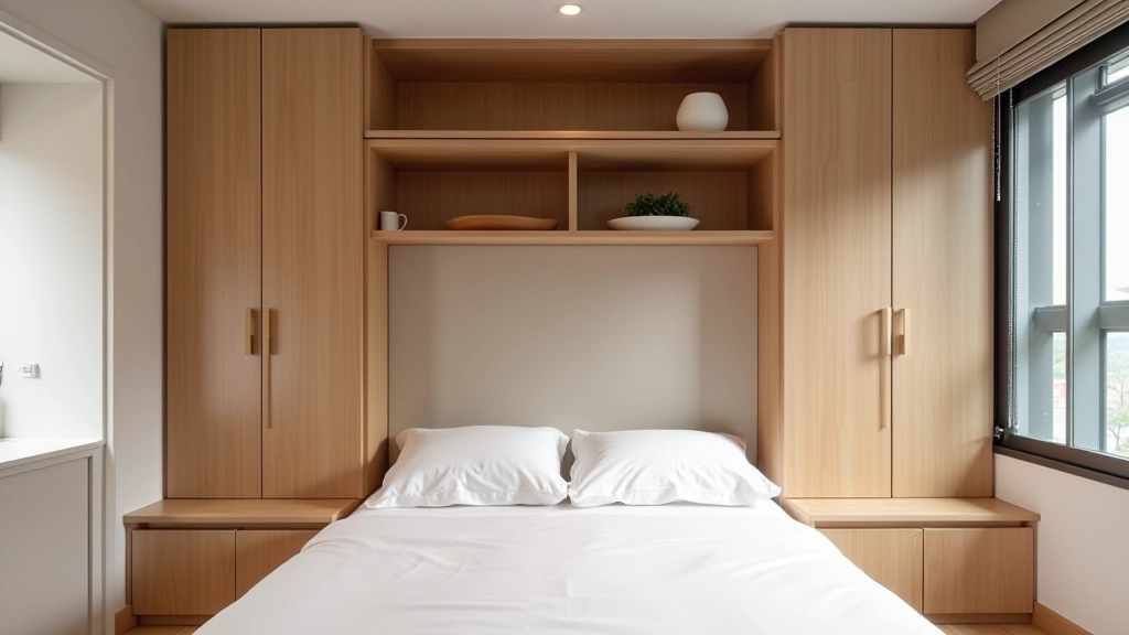Storage solutions for micro apartment with vertical shelving