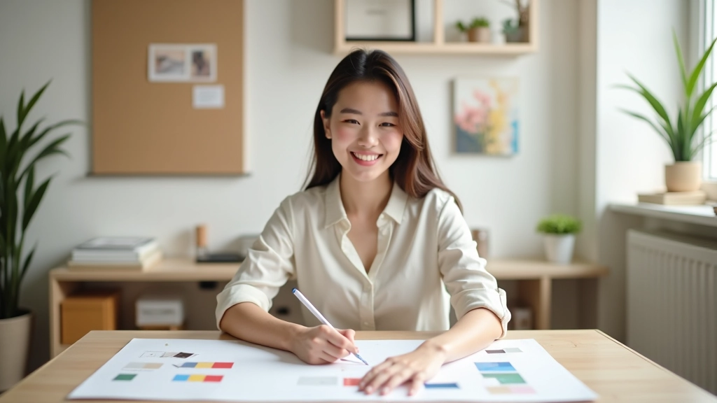 Modern interior design workspace with design tools and color swatches