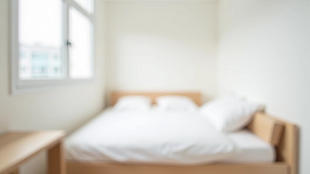 Minimalist bedroom furniture arrangement showing proper scale and proportions in a small studio apartment